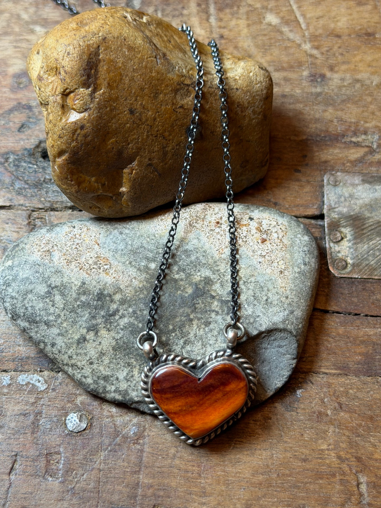 Sarah - Orange Spiny Heart Necklace(this listing is to be checked out with 2 times)
