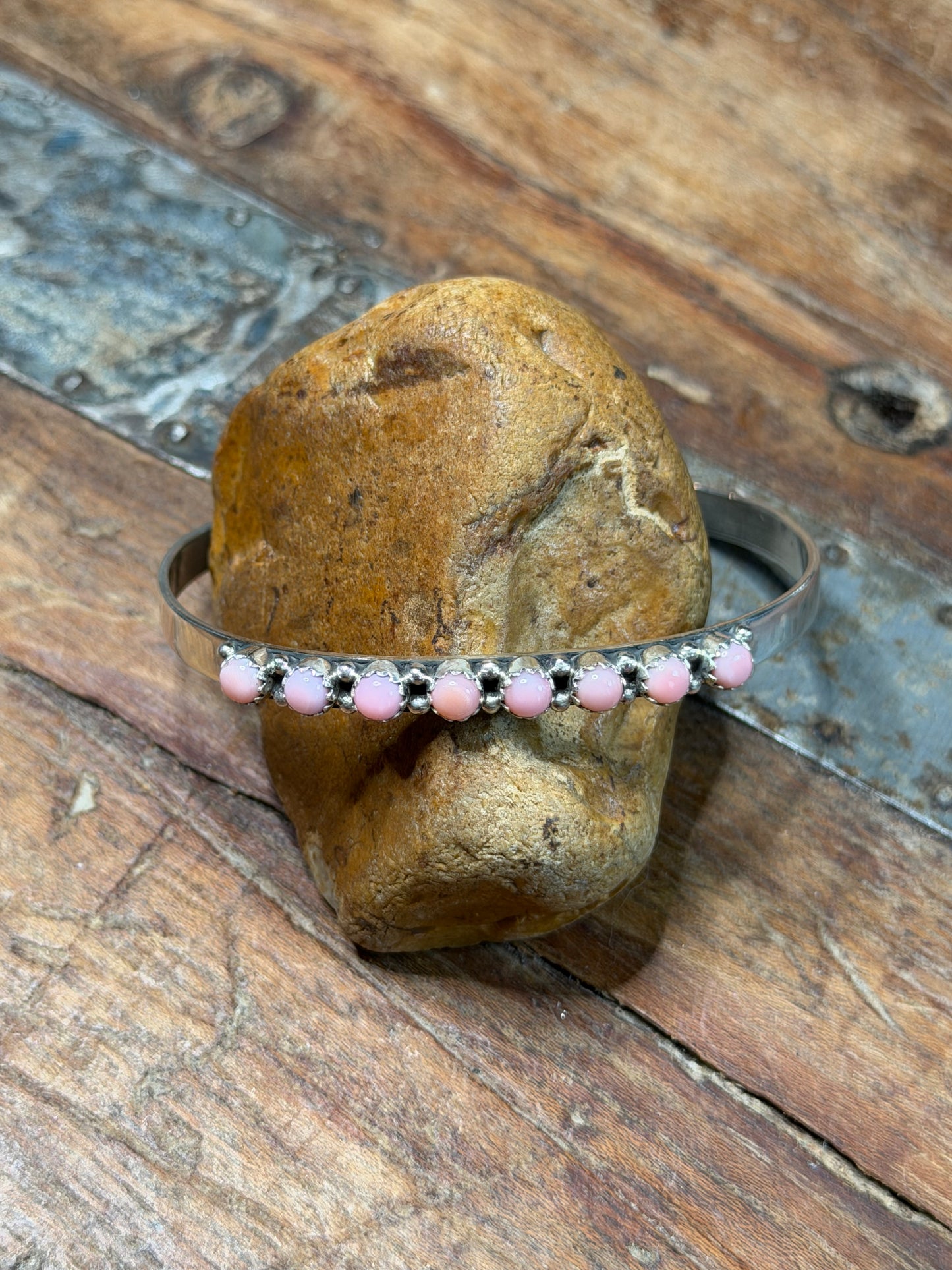 Ana Lisa - Sterling Cuff w Pink Conch Stones
