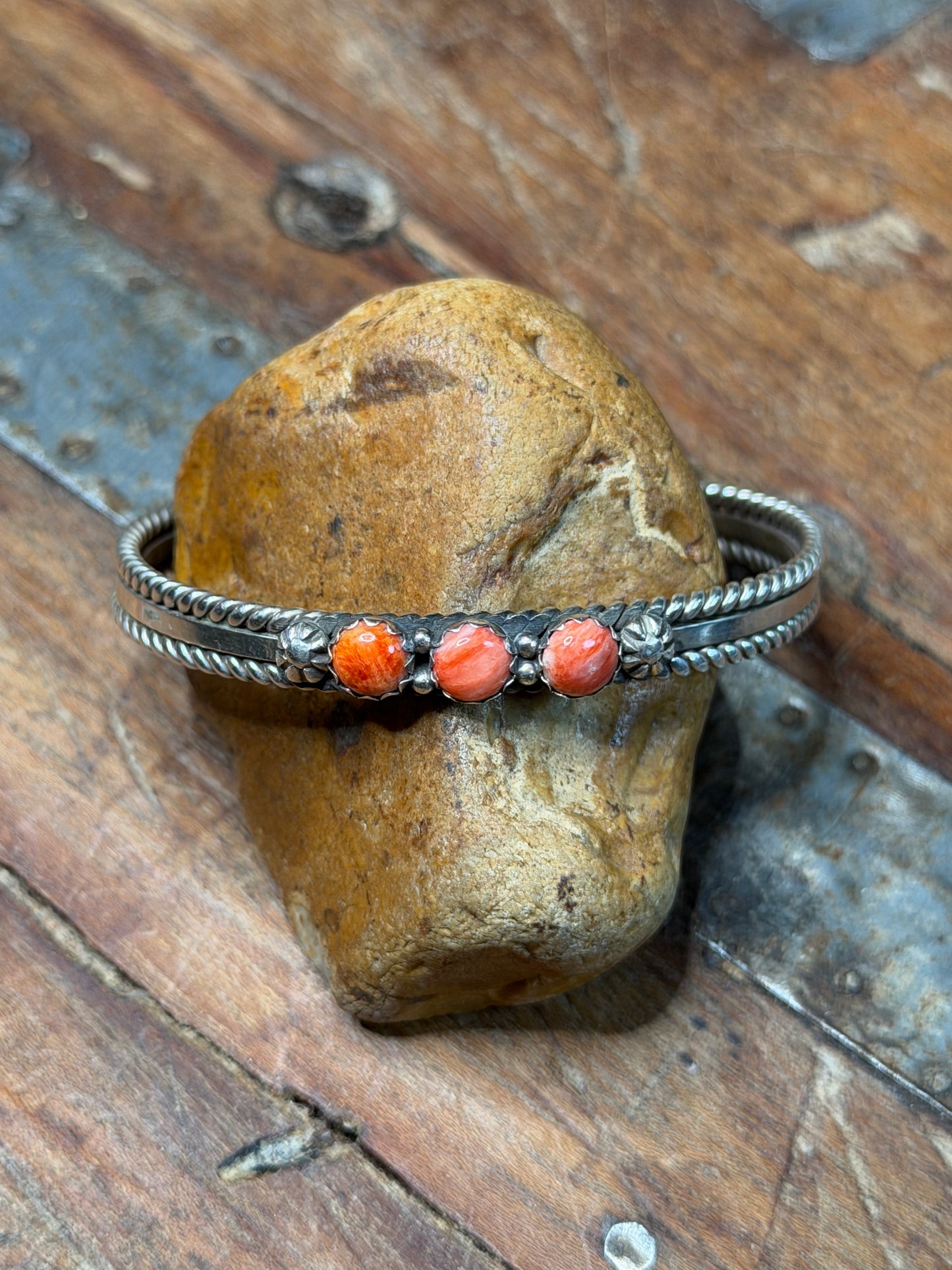Bridgette - Sterling Cuff w Red Spiny Stones