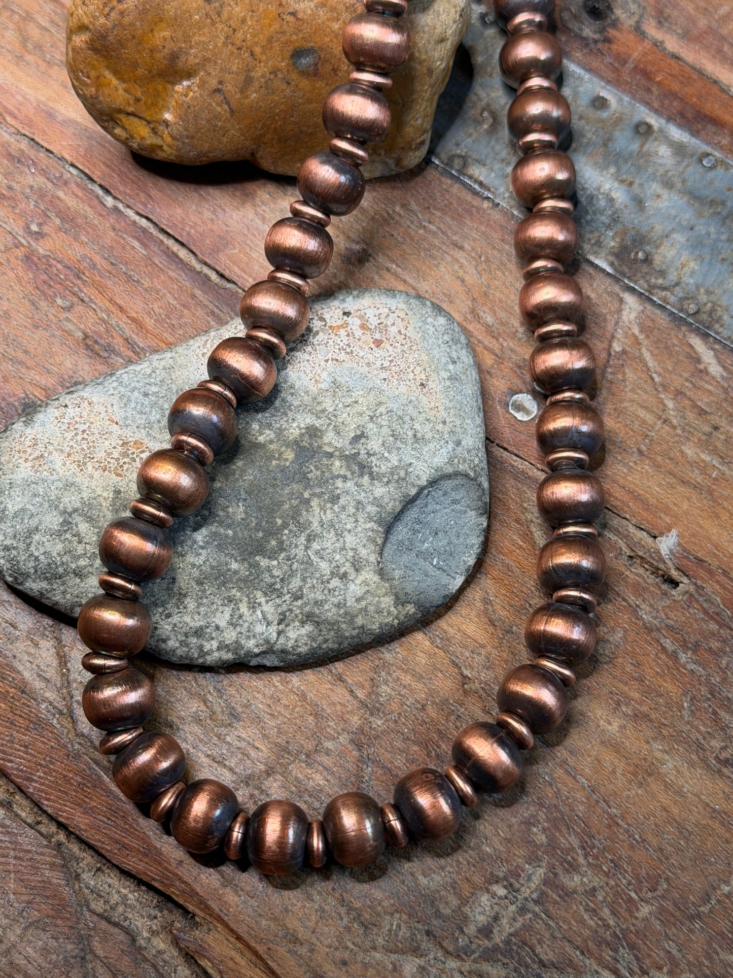 Vivian - 10mm Machine Made Beaded Copper Necklace - 18" Long