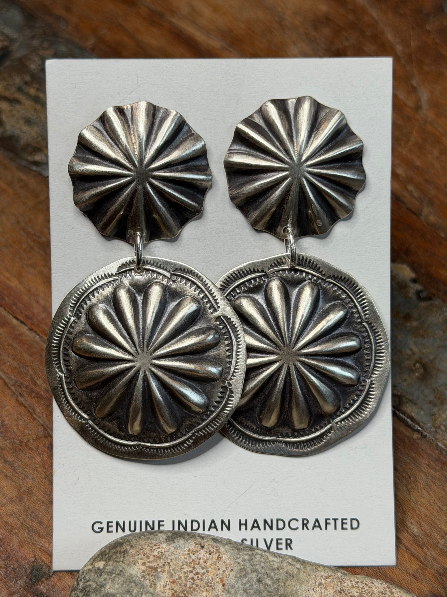 Diana - 2 Tier Sterling Concho Dangle Earrings