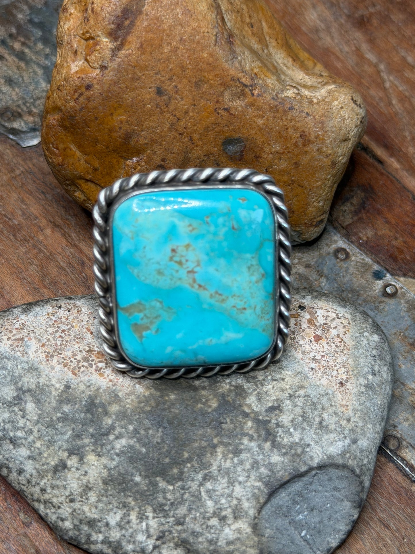 Bridget A - Turquoise Square Adjustable Ring