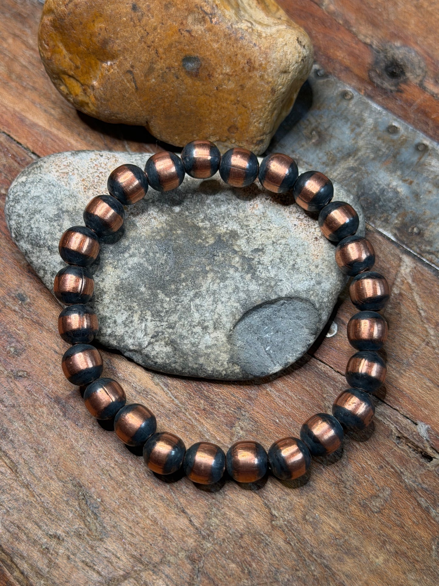 Bridget A - N8tive - 7.88mm Machine Made Beaded Copper Stretchy Bracelet