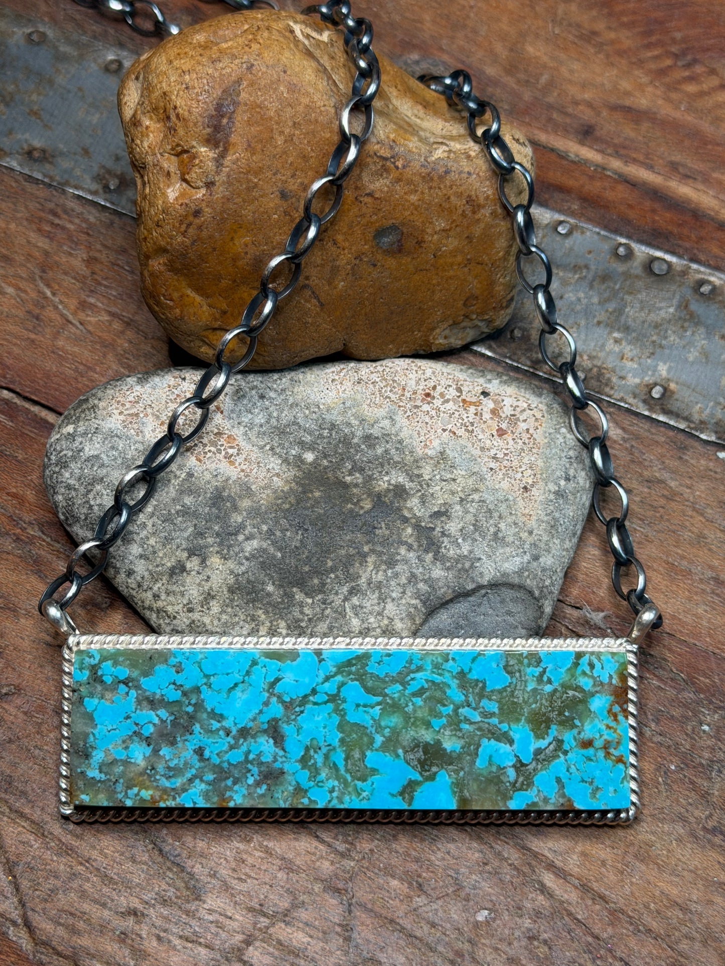 Girl Mom - Turquoise Large Bar Necklace - 18.5" Long