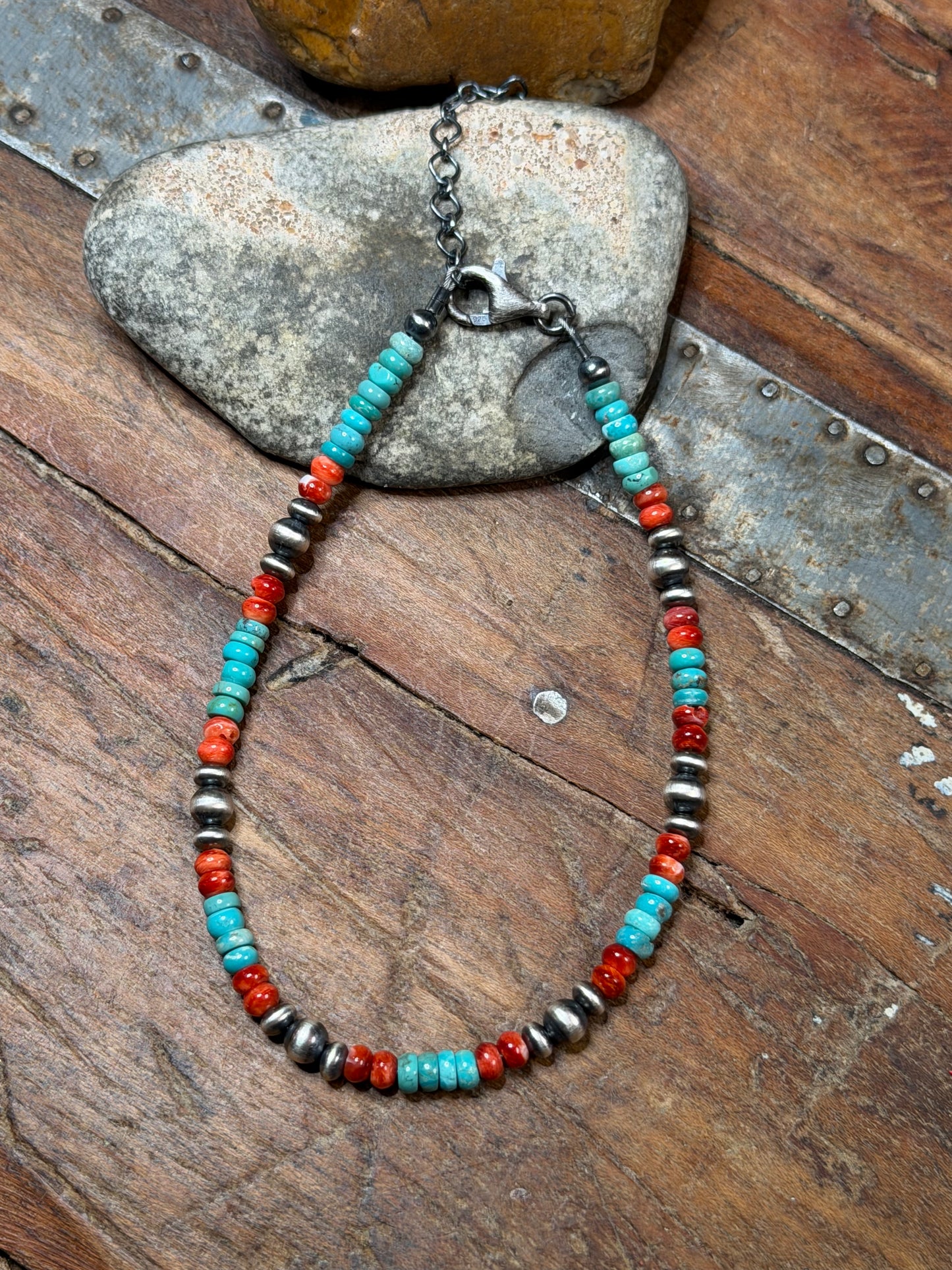 Stacy - Multi Stone Bead Anklet w Machine Made Beads