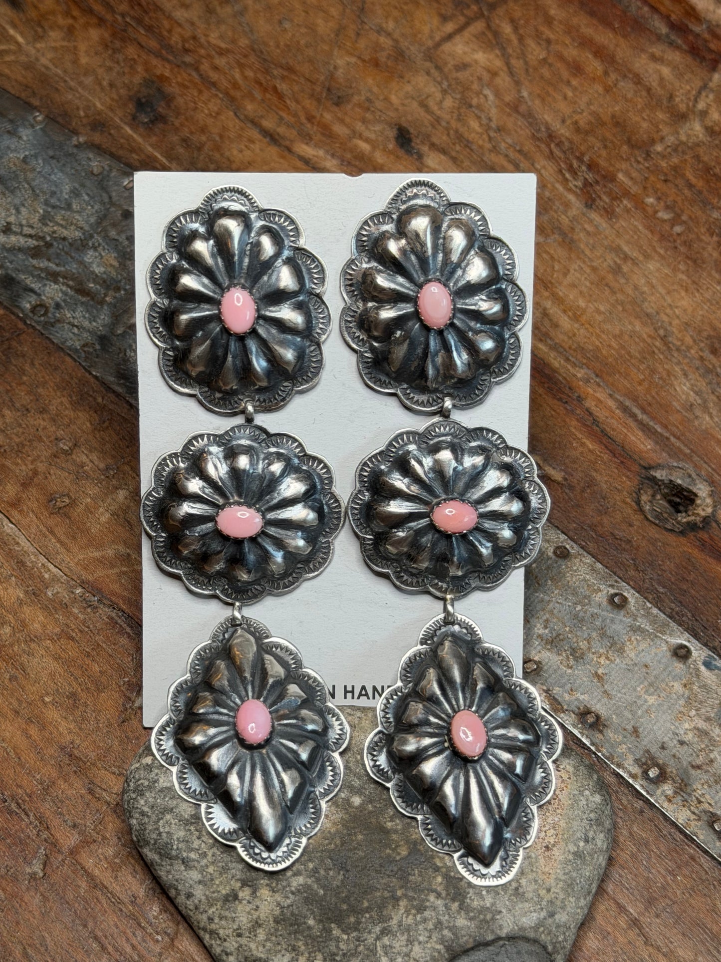 Pepper - Rita Lee 3 Tier Concho Earrings w Pink Conch