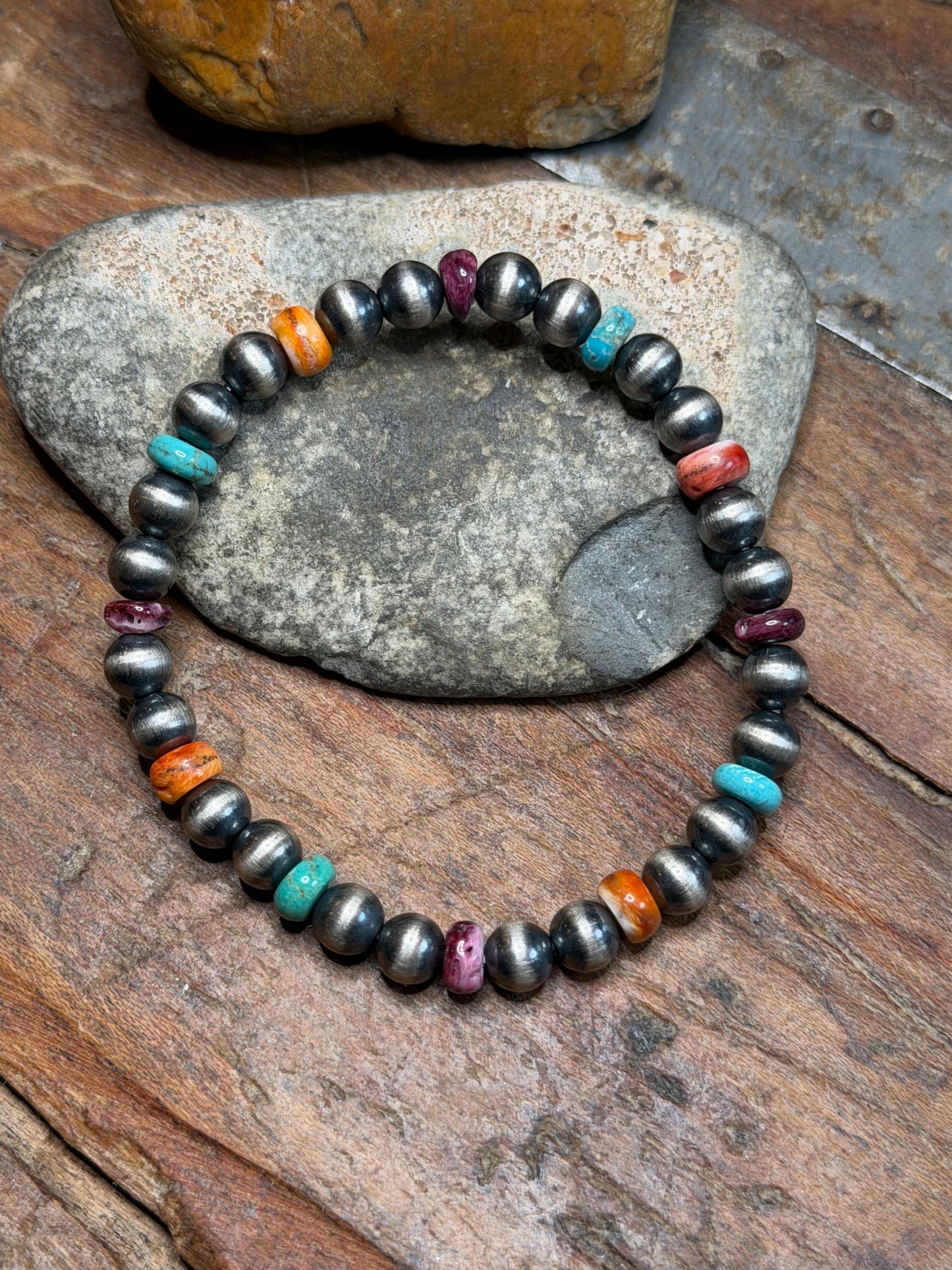 Shirley - 6mm Machine Made and Multi Stone Stretchy Bracelet