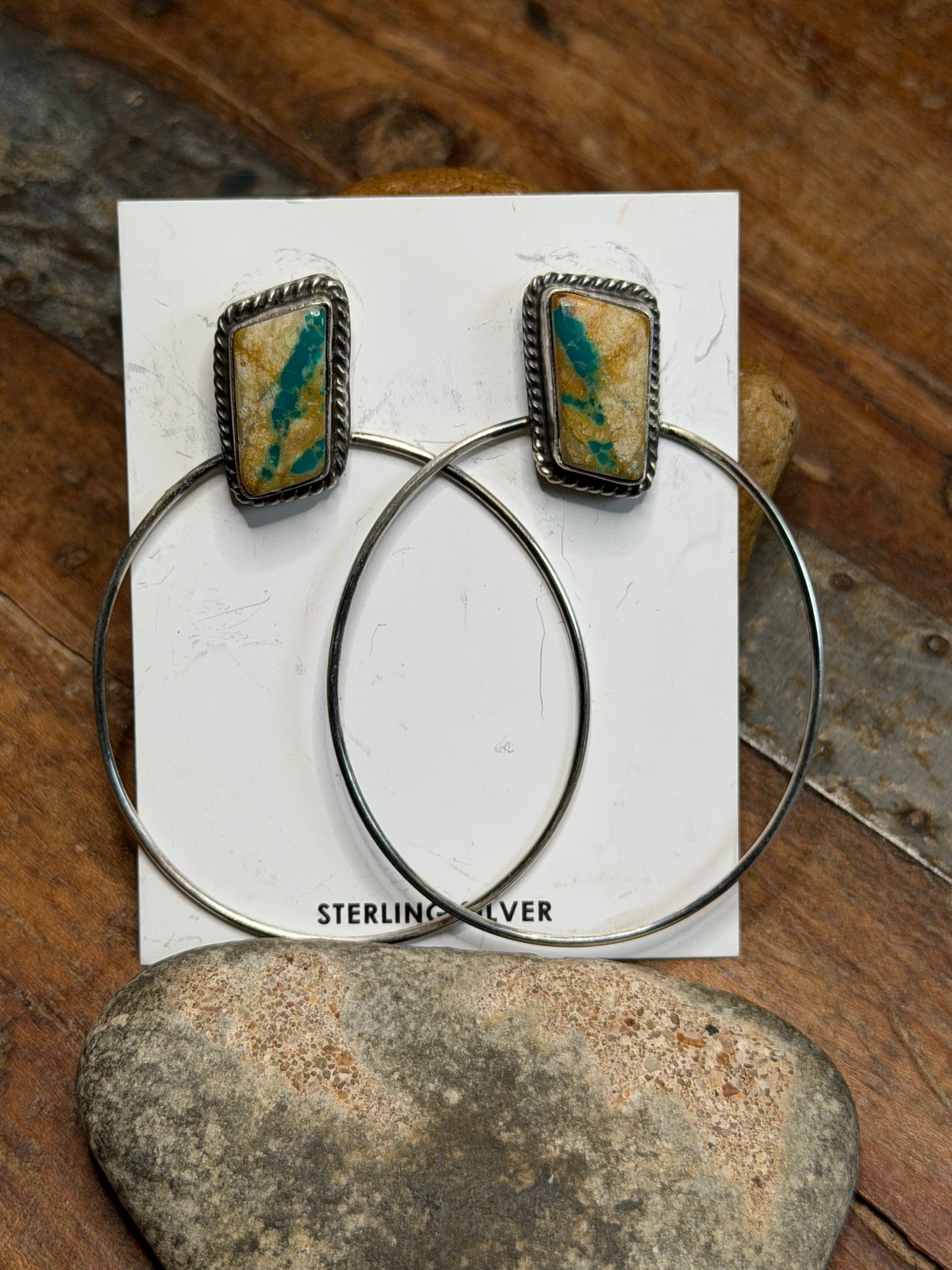 Elizabeth - Turquoise Stud Earrings w Silver Hoops