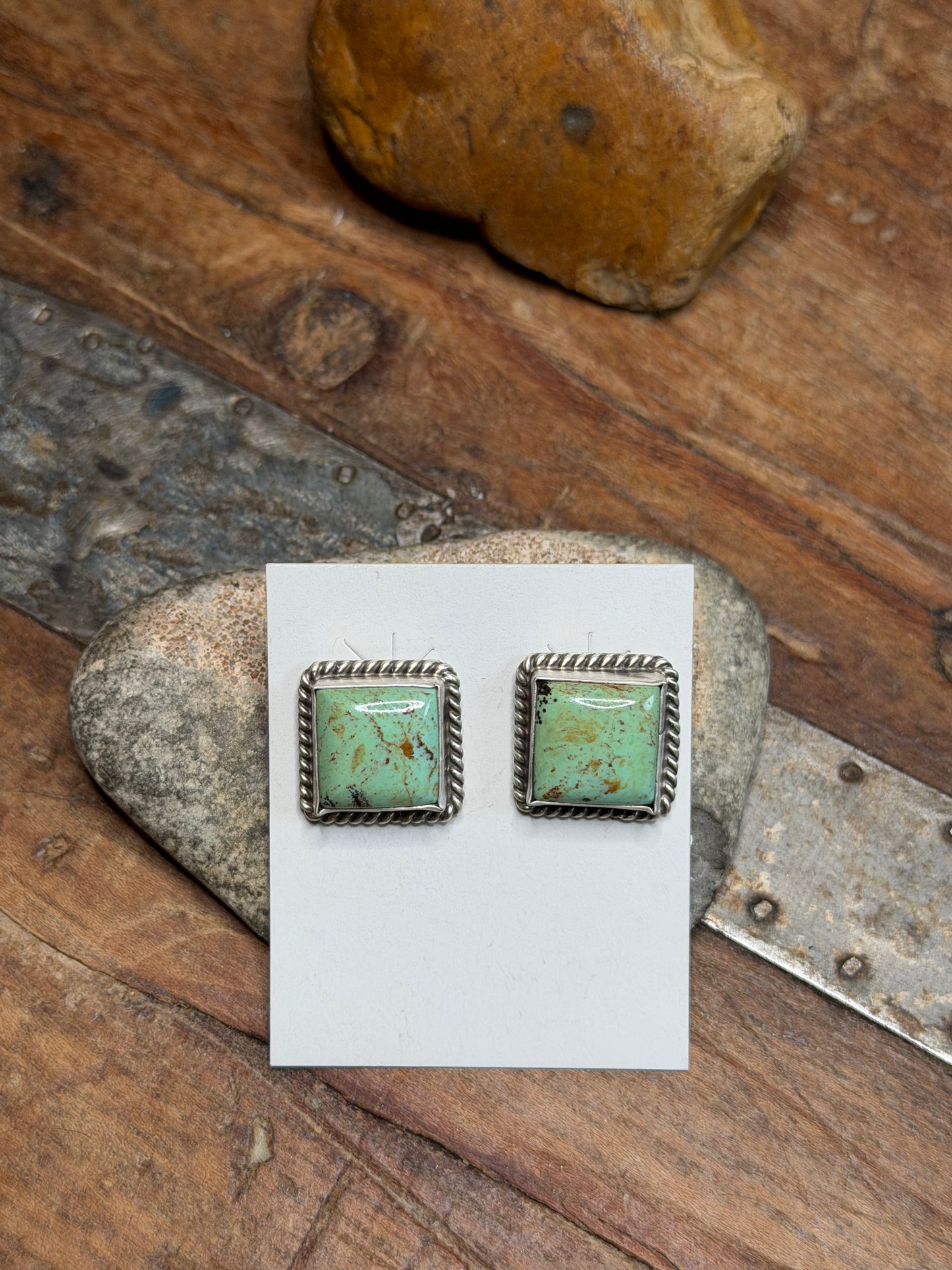 Gina - Turquoise Square Stud Earrings