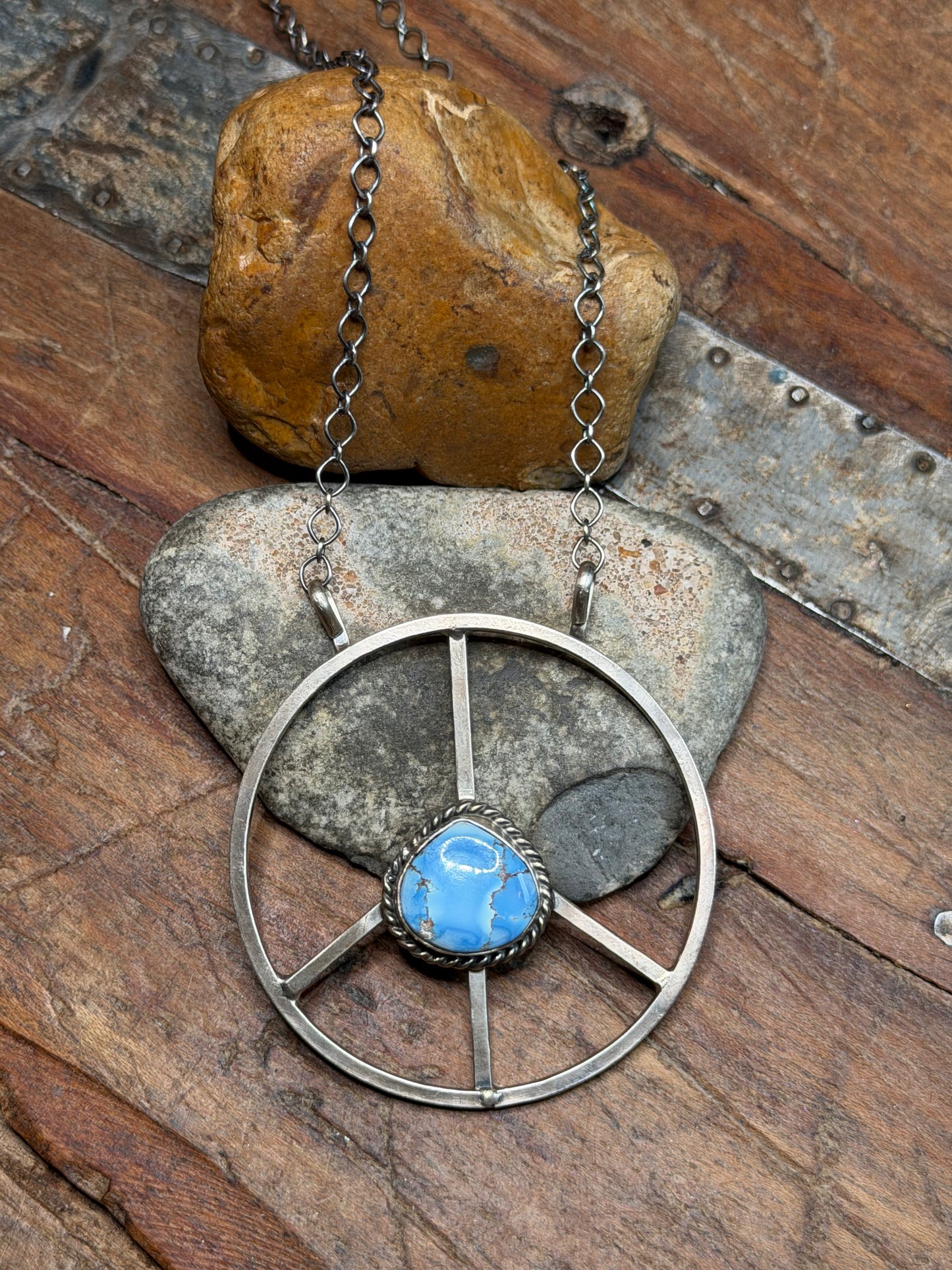 Tanya - Sterling Peace Sign Necklace w Golden Hills Stone - 19.75" Long