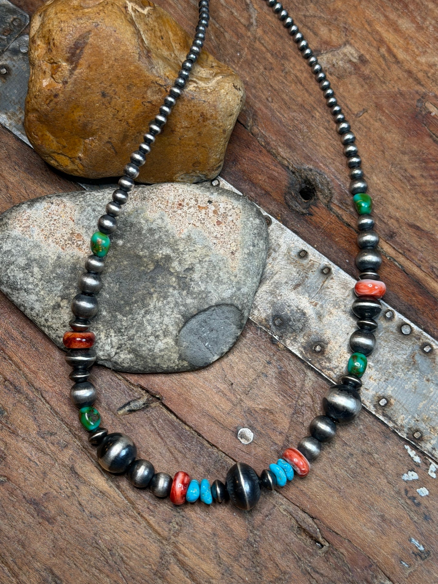 Ami - 3mm to 11mm machine Made Beaded Necklace w Multi Stones