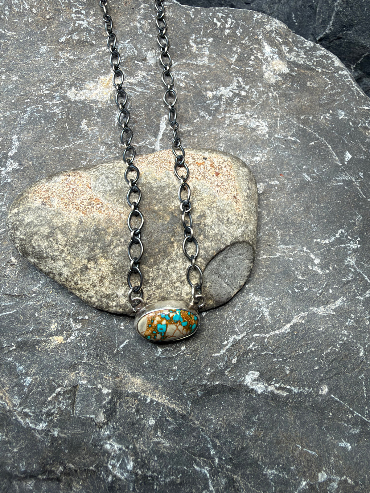 Mel - Turquoise Mini Oval Bar Style Necklace - 20" Long