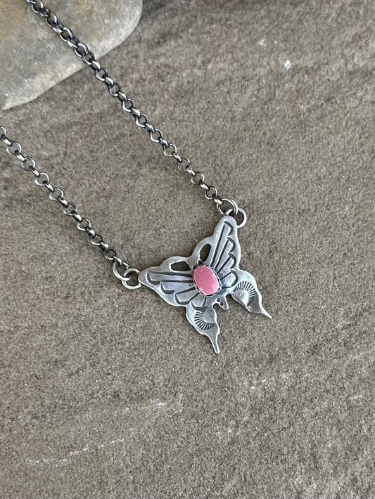 Pink conch butterfly necklace