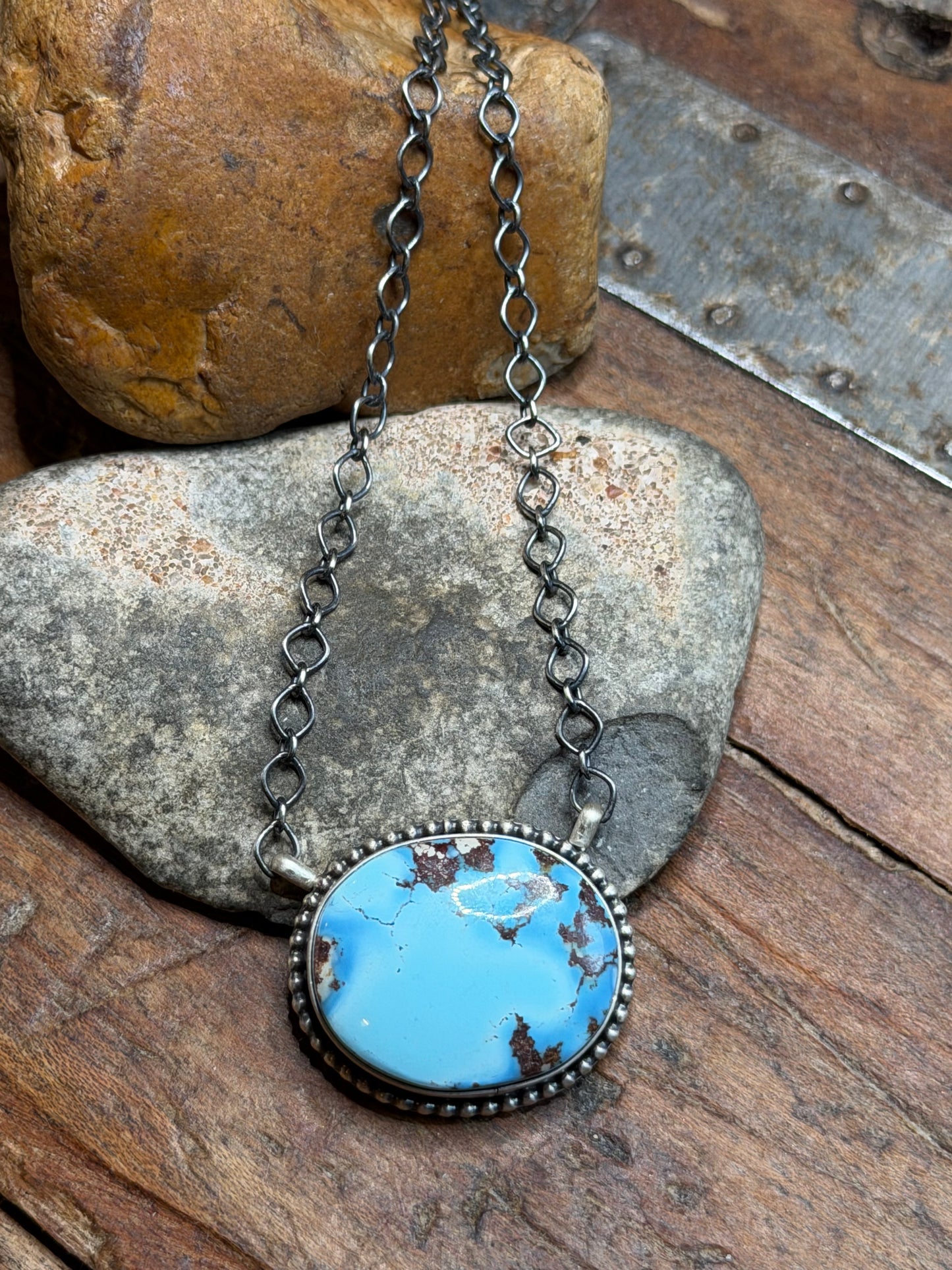 Jenny Ann - Golden Hills Turquoise Oval Bar Necklace - 17.5" Long