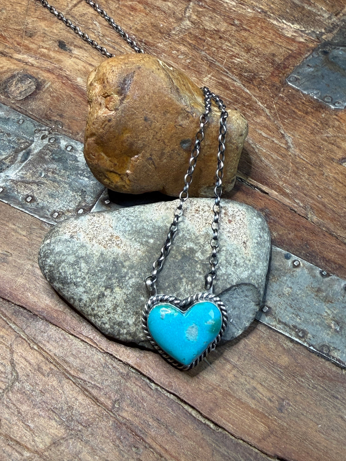 Whiskey N Turquoise - Turquoise Heart Necklace - 18.5" Long