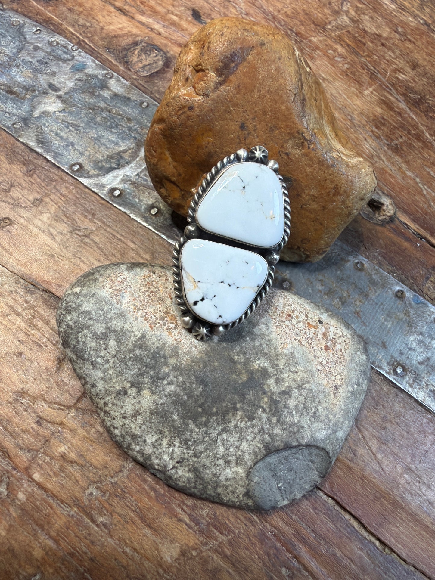 Mande white Buffalo adjustable ring stamped