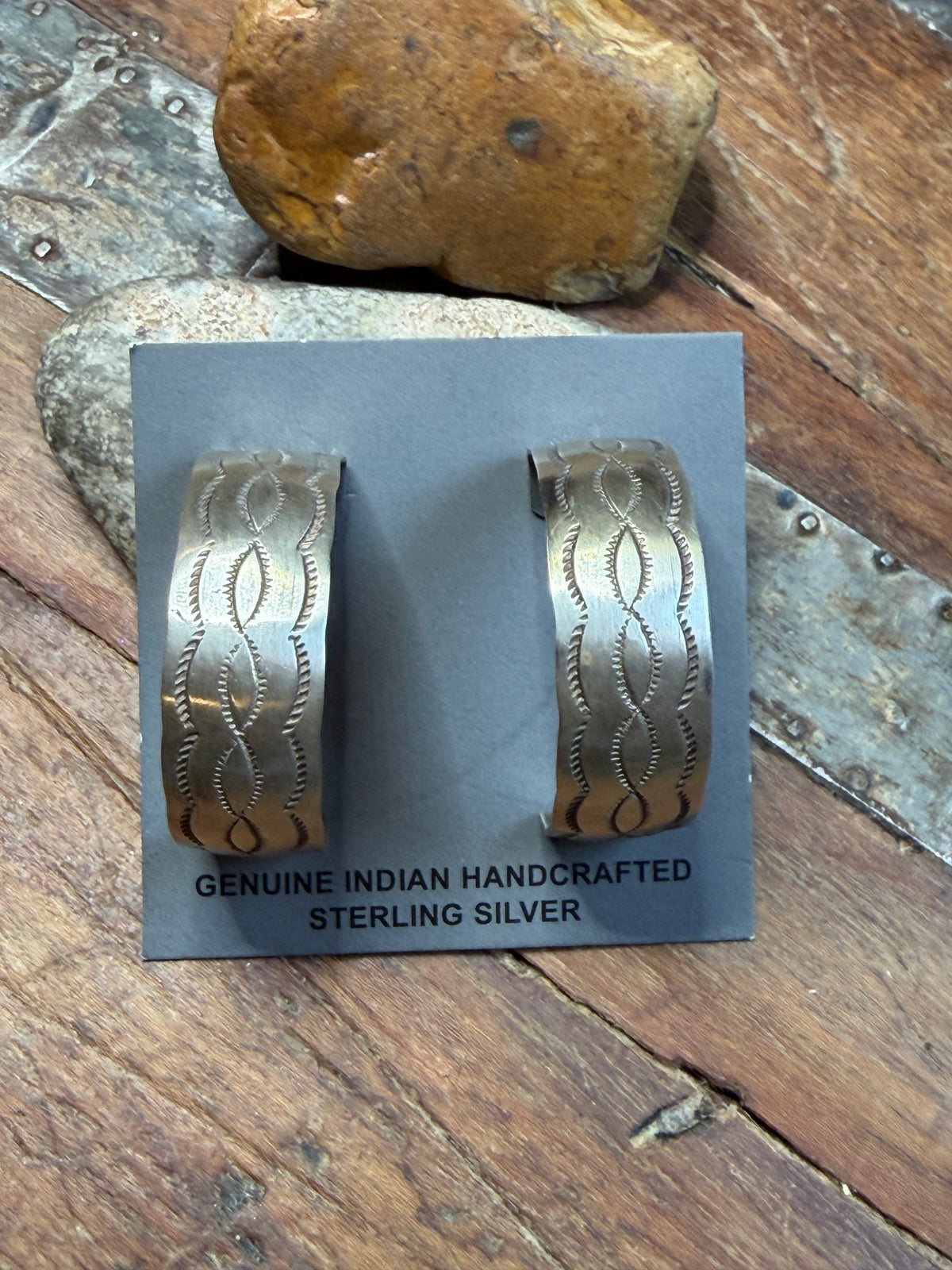 Gina - Sterling Hoop Earrings w Stamping