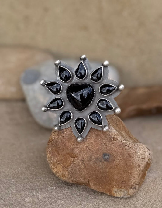 Leigha Cleveland adjustable ring black Onyx heart