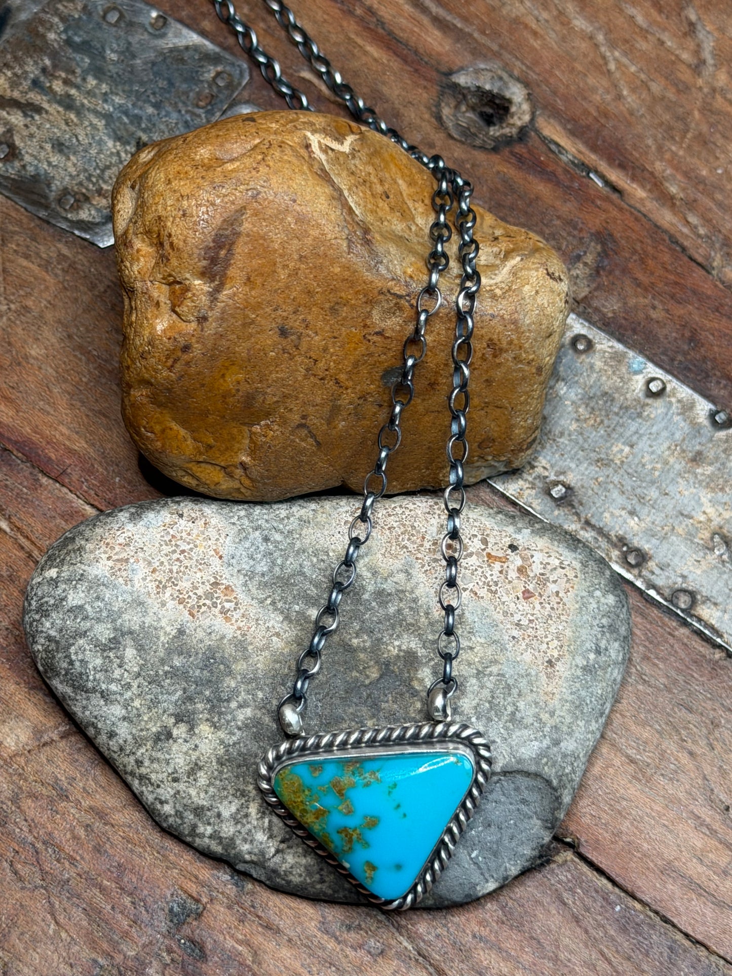 Anna - Turquoise Triangle Bar Necklace - 18.5" Long
