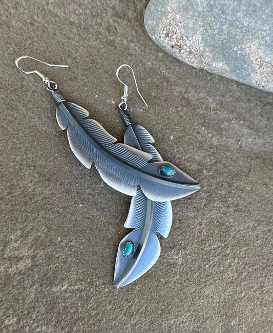 Statement feather earring, Billy Long