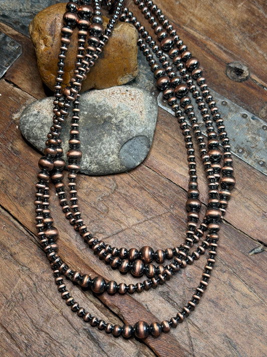 4mm to 8mm Machine Made Graduated Beaded Copper Necklace - 18" to 20" Long