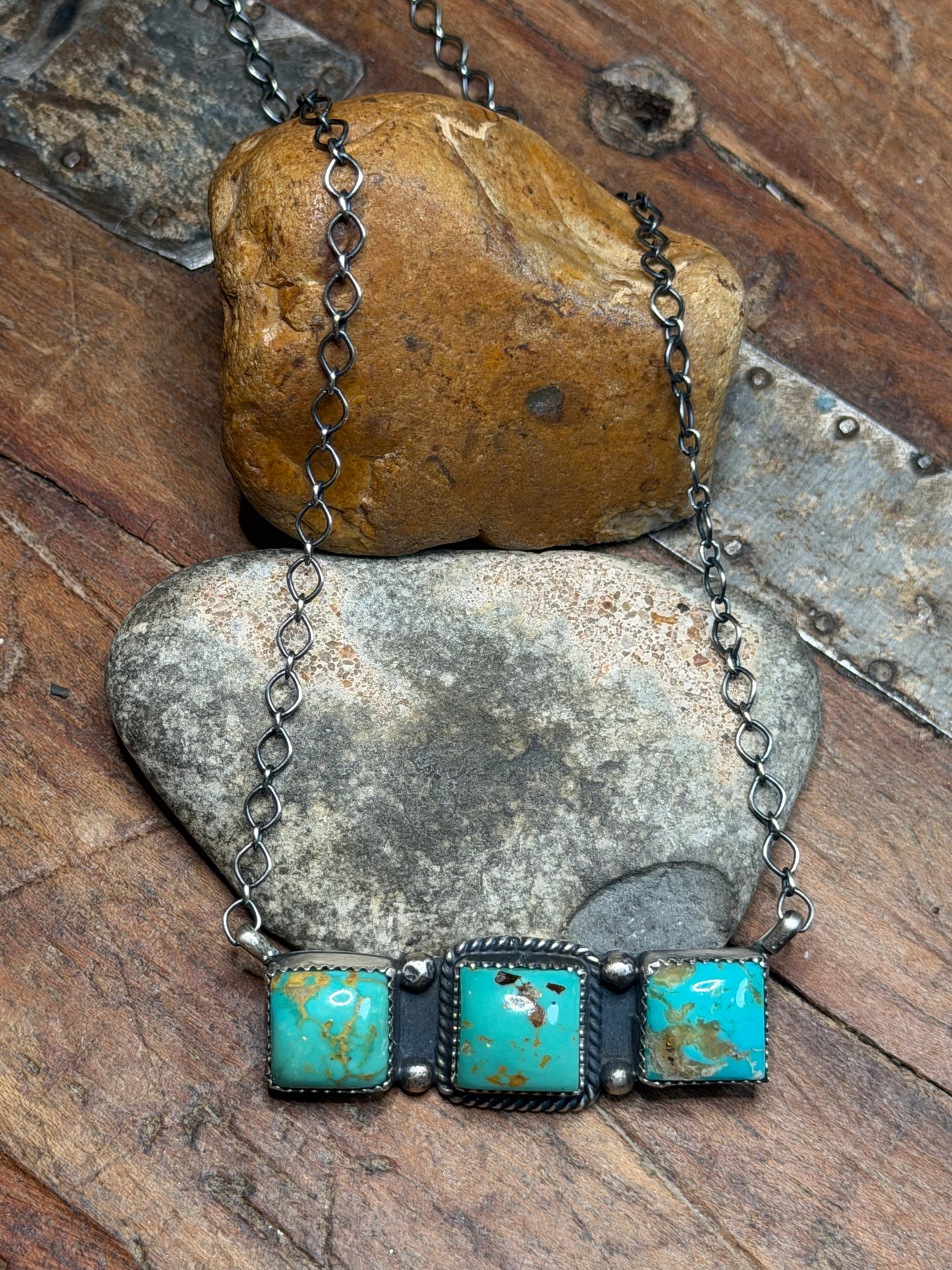 Westcoast - 3 Stone Turquoise Bar Necklace - 20" Long