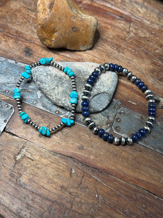 Terry this listing is for two machine made bracelets, Turquoise and lapis. Please see description for info.