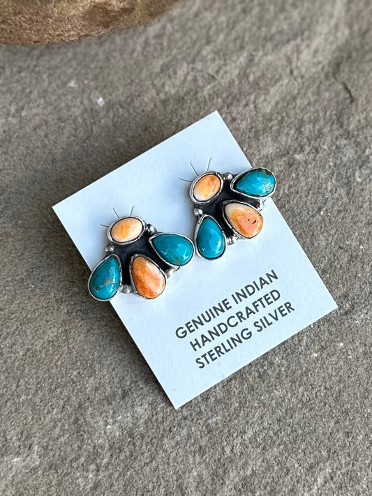 Spiny oyster and turquoise earrings