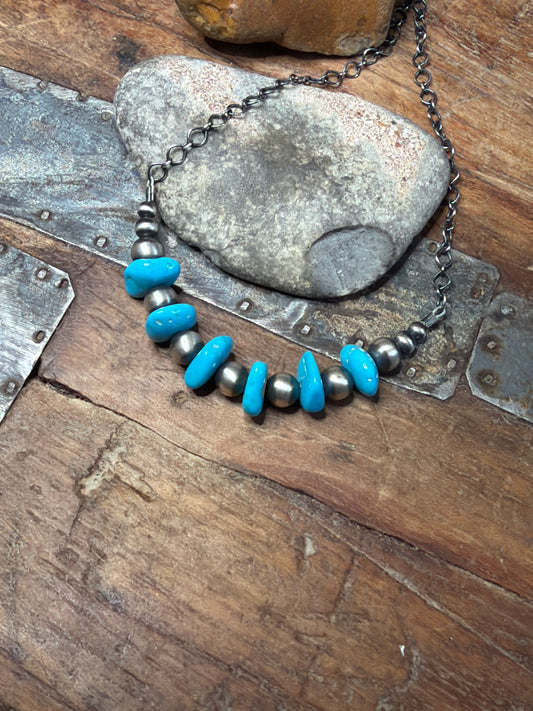 Sophia chip bead necklace with sterling beads