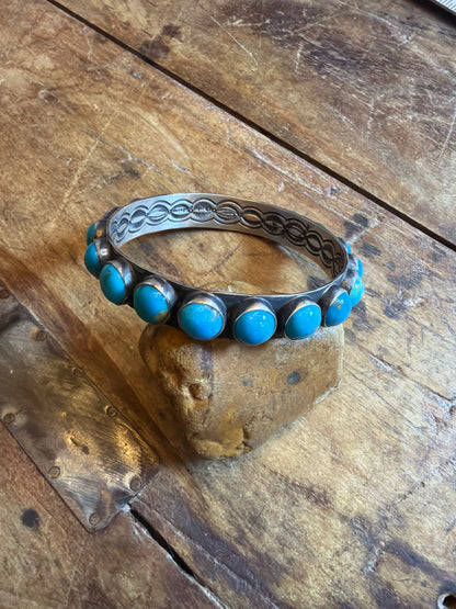 Kim turquoise bangle stamped by the artist 8inch (2 1/2 across)