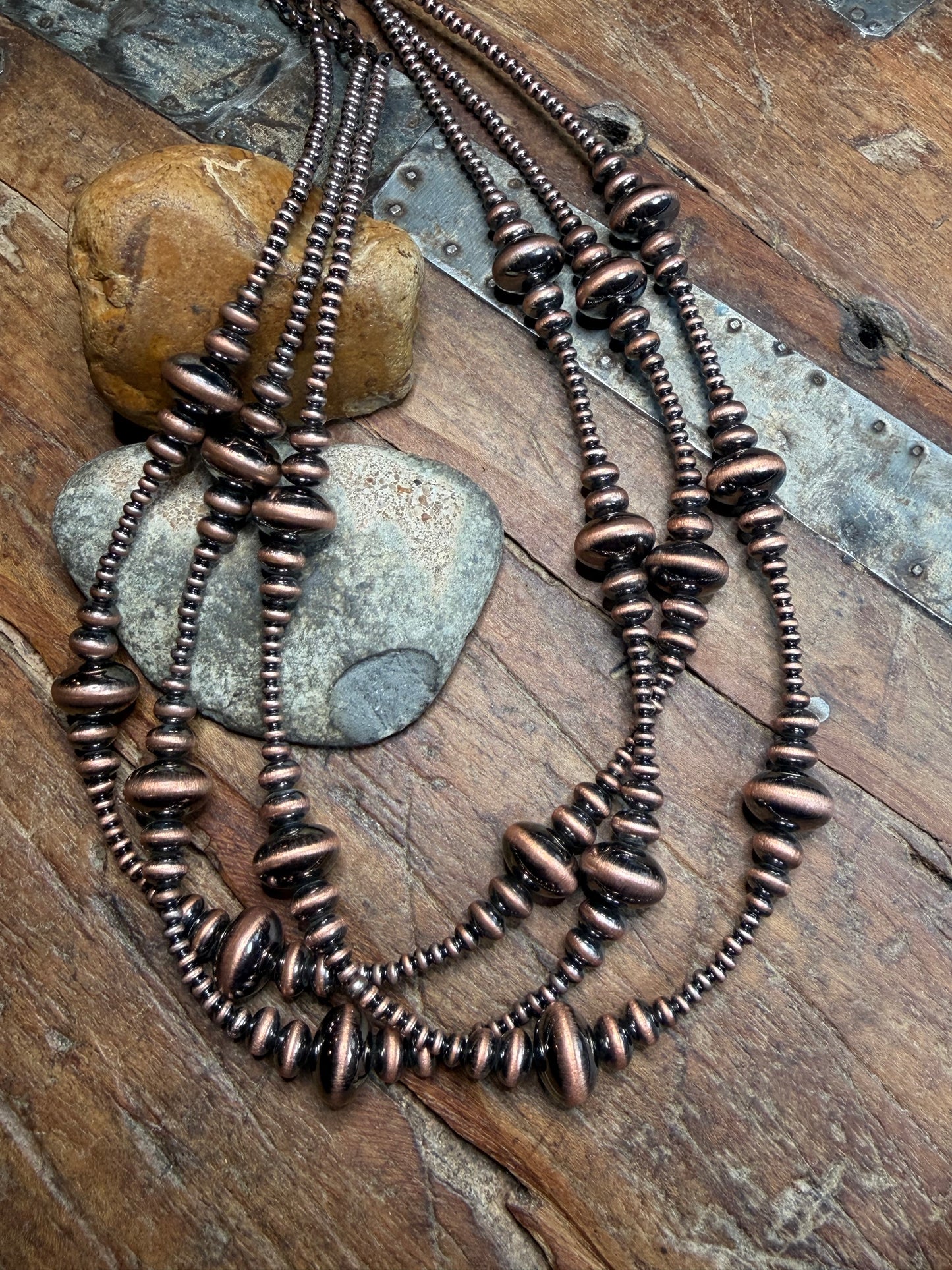 Kim - 3mm to 13mm Machine Made Graduated Copper Beaded Necklace - 18.25" to 20.35" Long