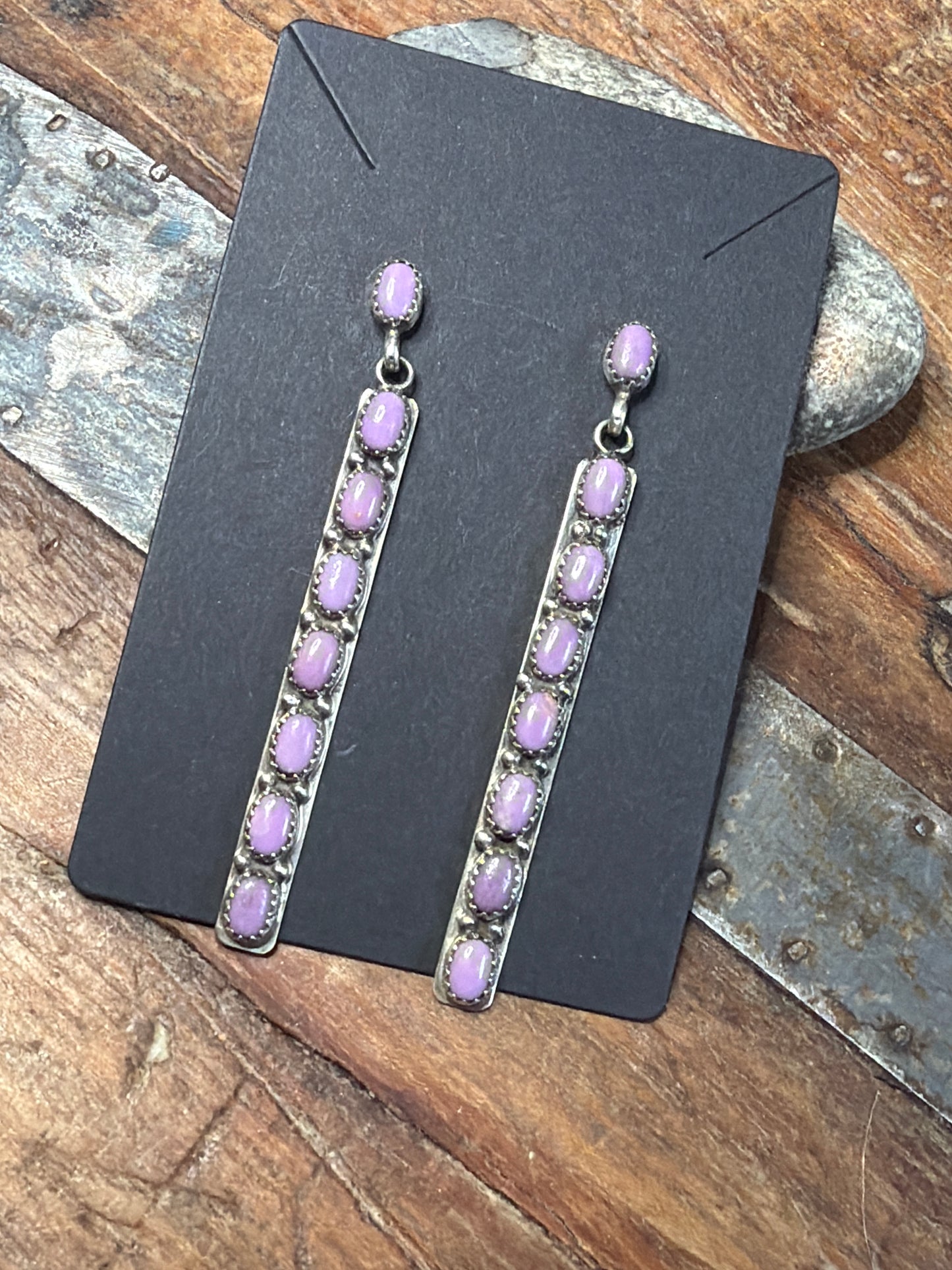 Liz phospho dangle earrings, stamped by the artist