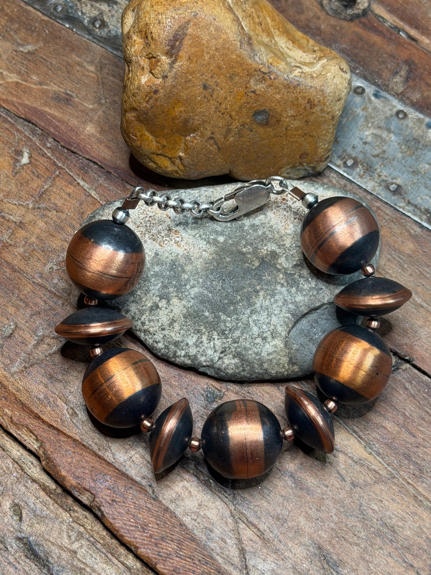 Jill - 18mm Machine Made Beaded Copper Bracelet - 8-3/8" Long