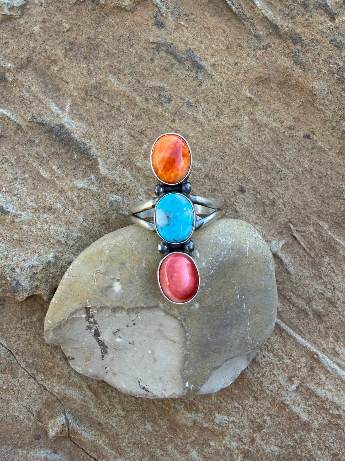 Multi color three stone ring size 10