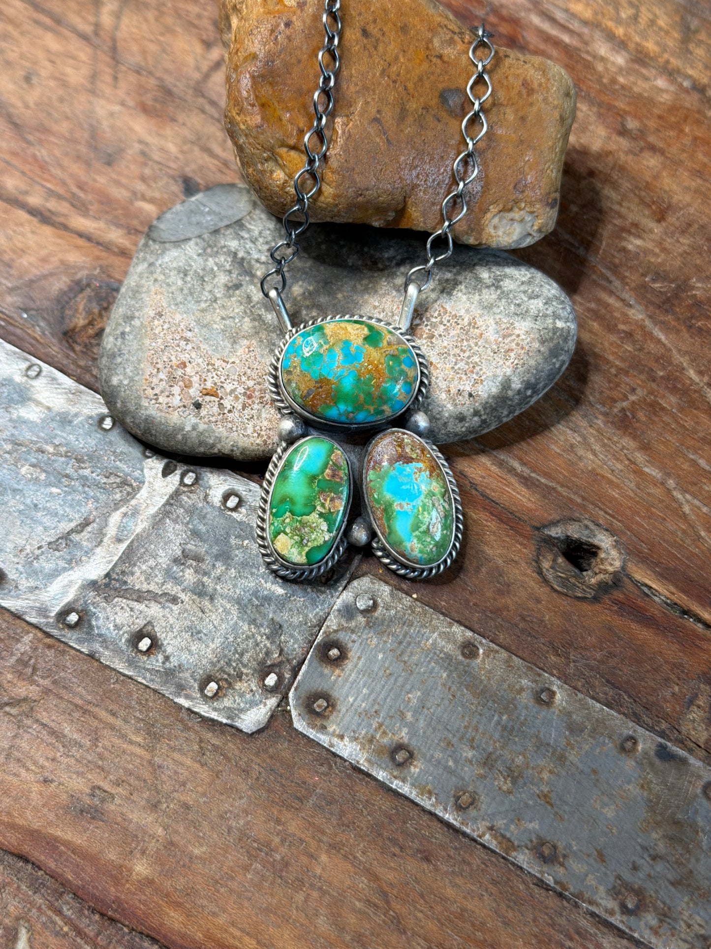 Zarek-THESE STONES ARE GORGEOUS!  3 stone Sonoran cluster necklace