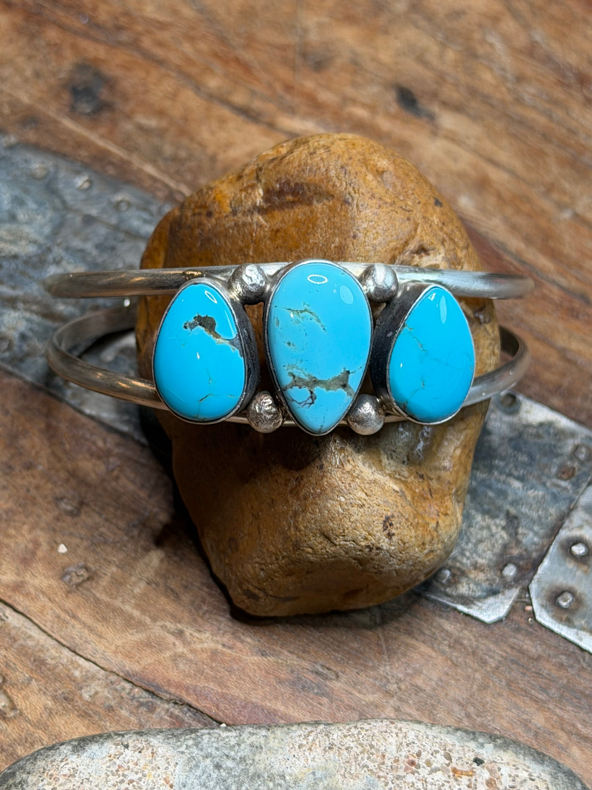 Katie - Sterling Cuff w 3 Turquoise Stones