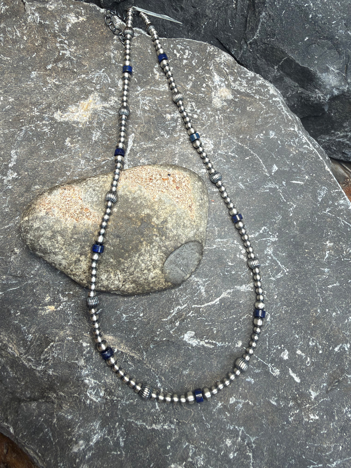 JPond - 3mm to 5mm Machine Made Beaded Necklace w Blue Lapis - 16" LOng