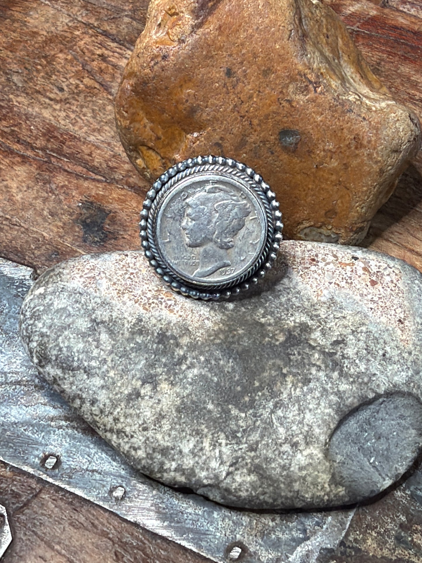 Maegan Lee 1937 adjustable coin ring, stamped by the artist