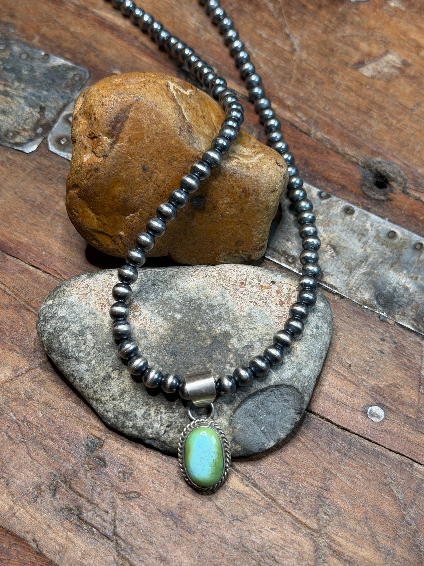 (I Didn't Write The Name On The Bag🫣) - 5mm Machine Made Beaded Necklace and Turquoise Mini Pendant