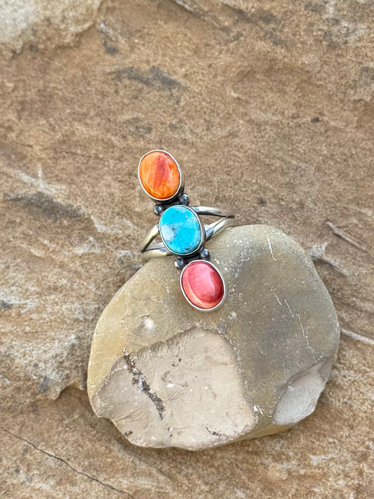 Multi color three stone ring size 10