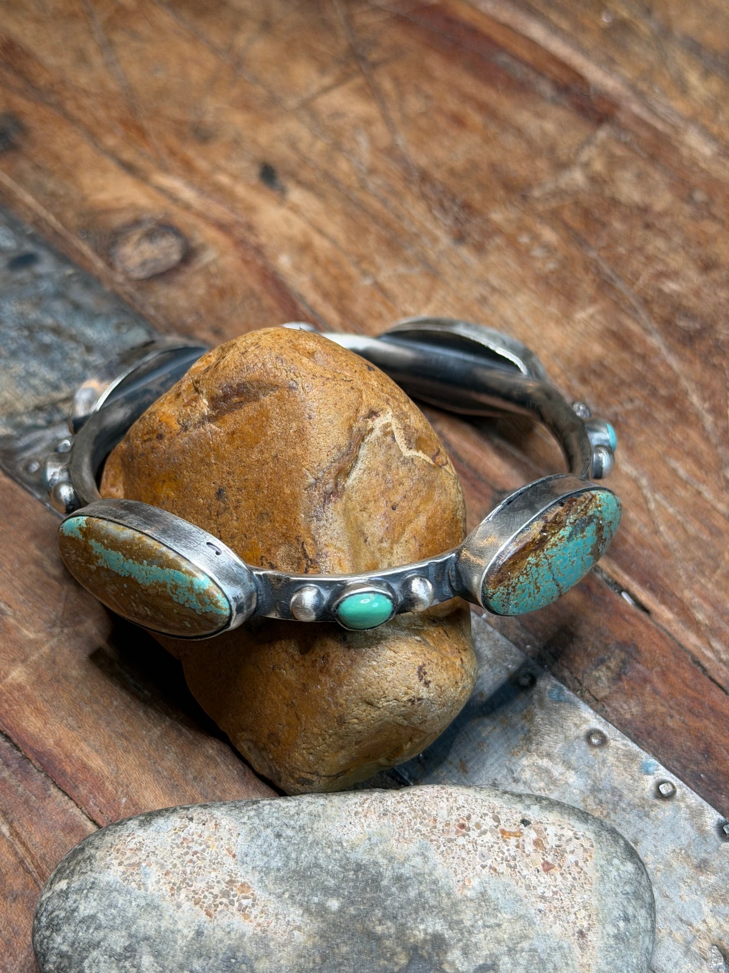 Bridgette - Chimney Butte Sterling Bangle w Turquoise Stones