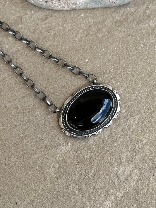 Black onyx bar necklace