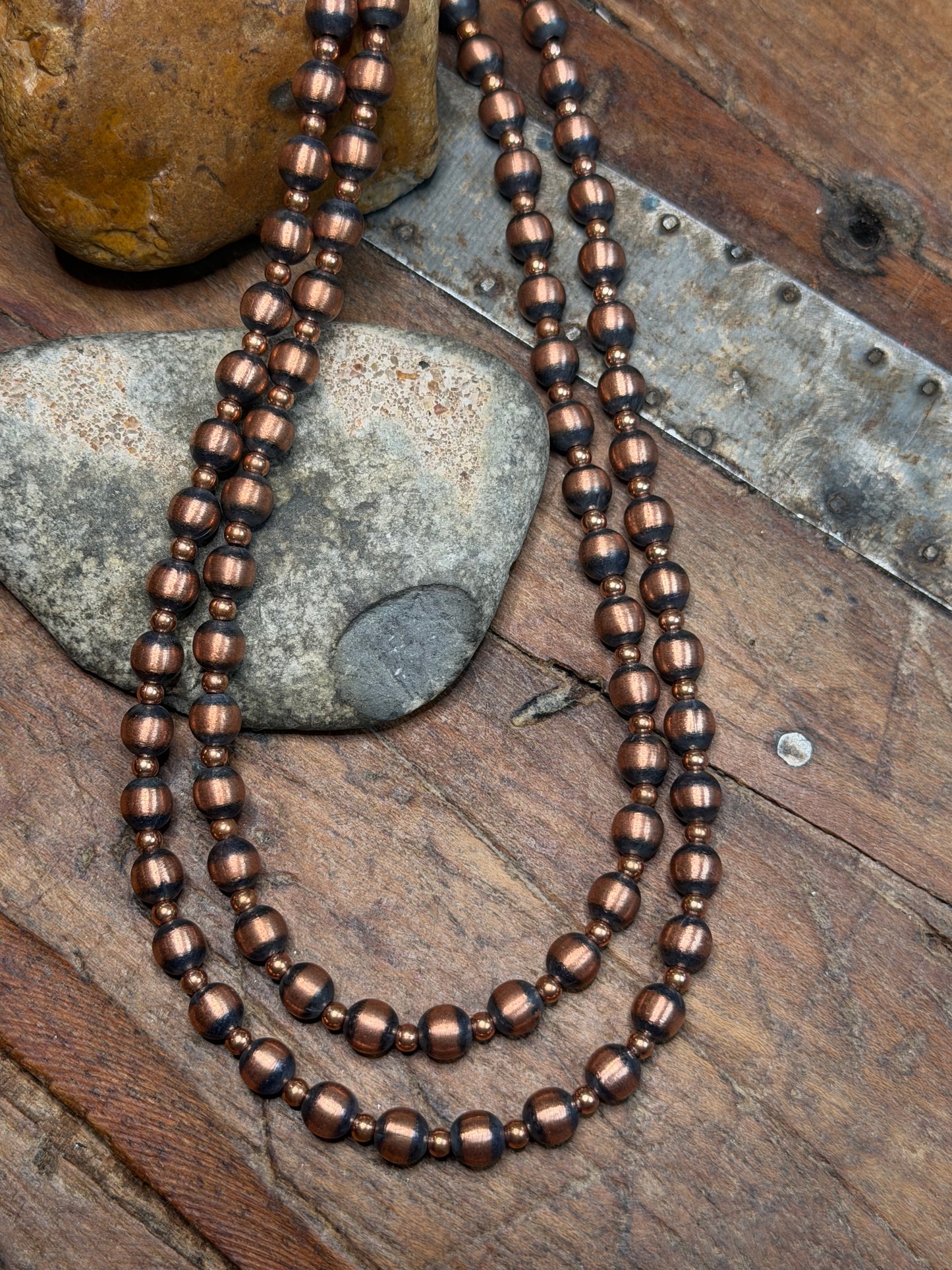 Benie - 2 - 6.1mm Machine Made Beaded Copper Necklaces - 16" and 18"Long
