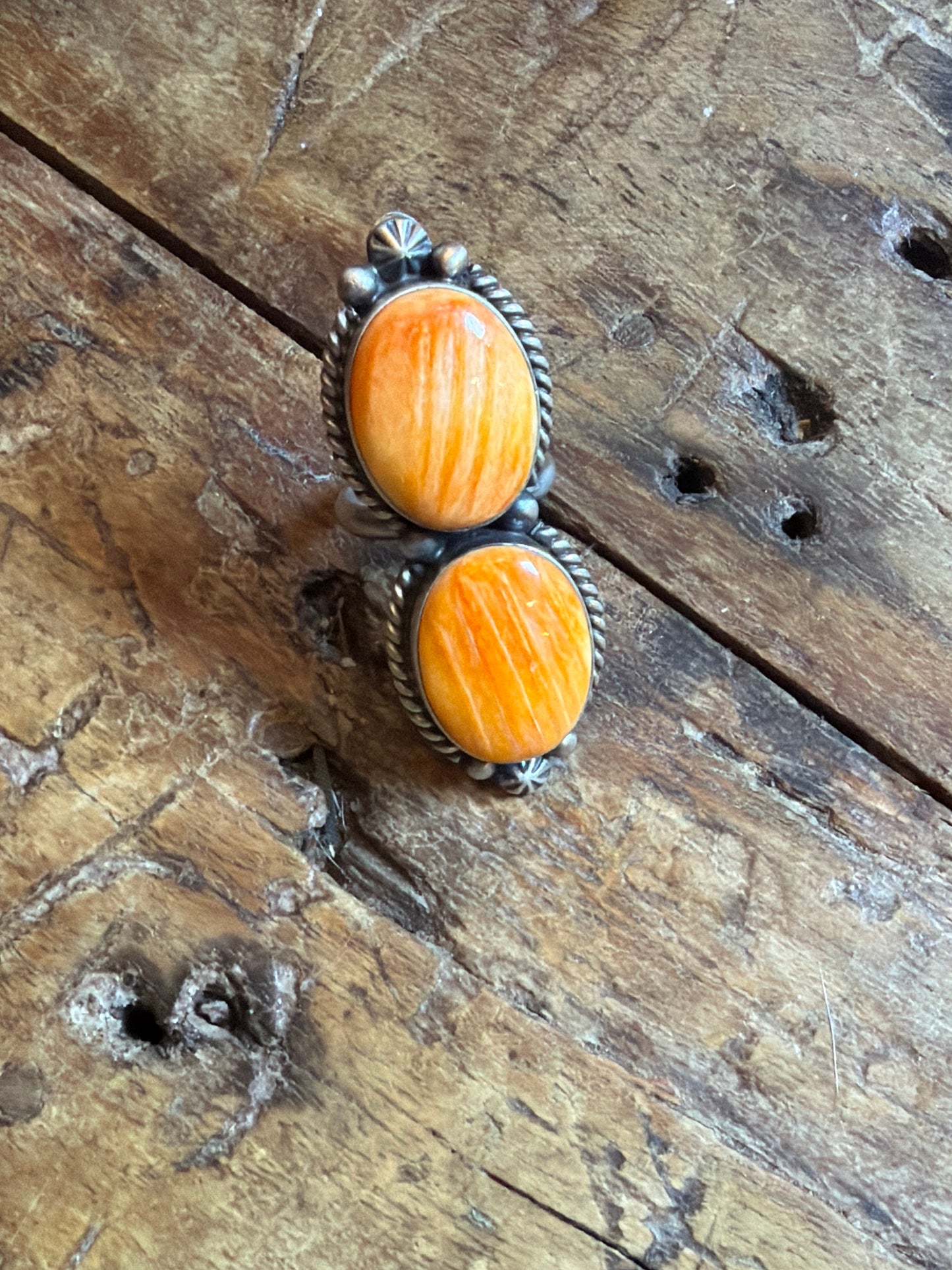 JoAnn orange two stone adjustable ring
