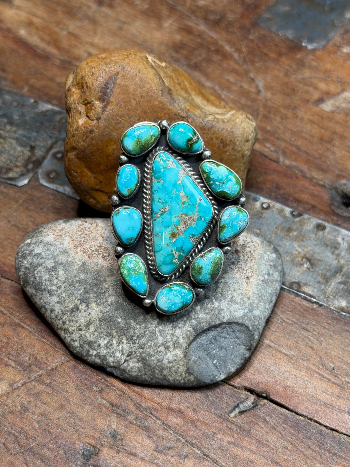 Valerie L - 10 Stone Turquoise Adjustable Ring
