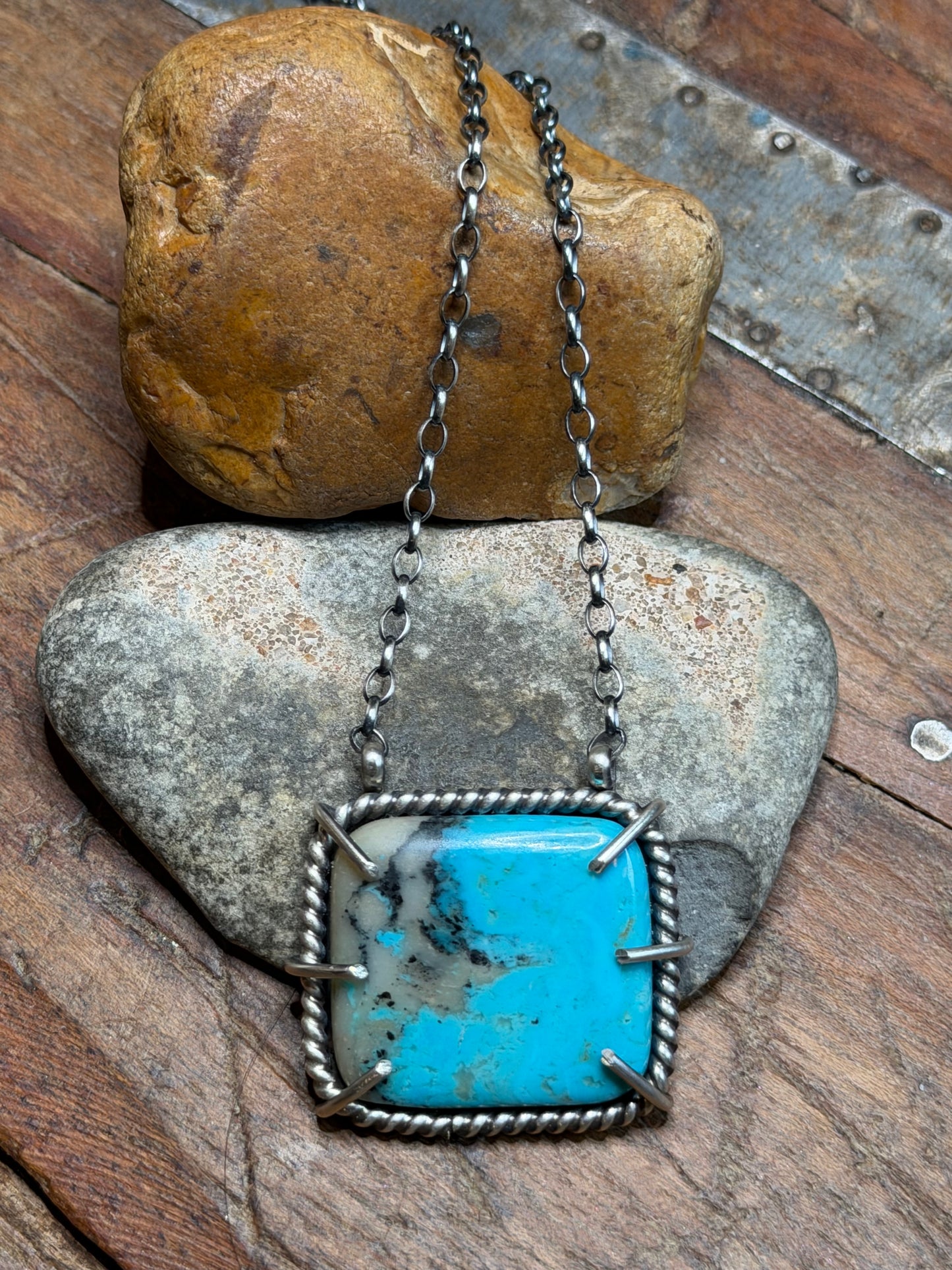 Nena - Waterproof Turquoise Square Bar Necklace - 18.75" Long
