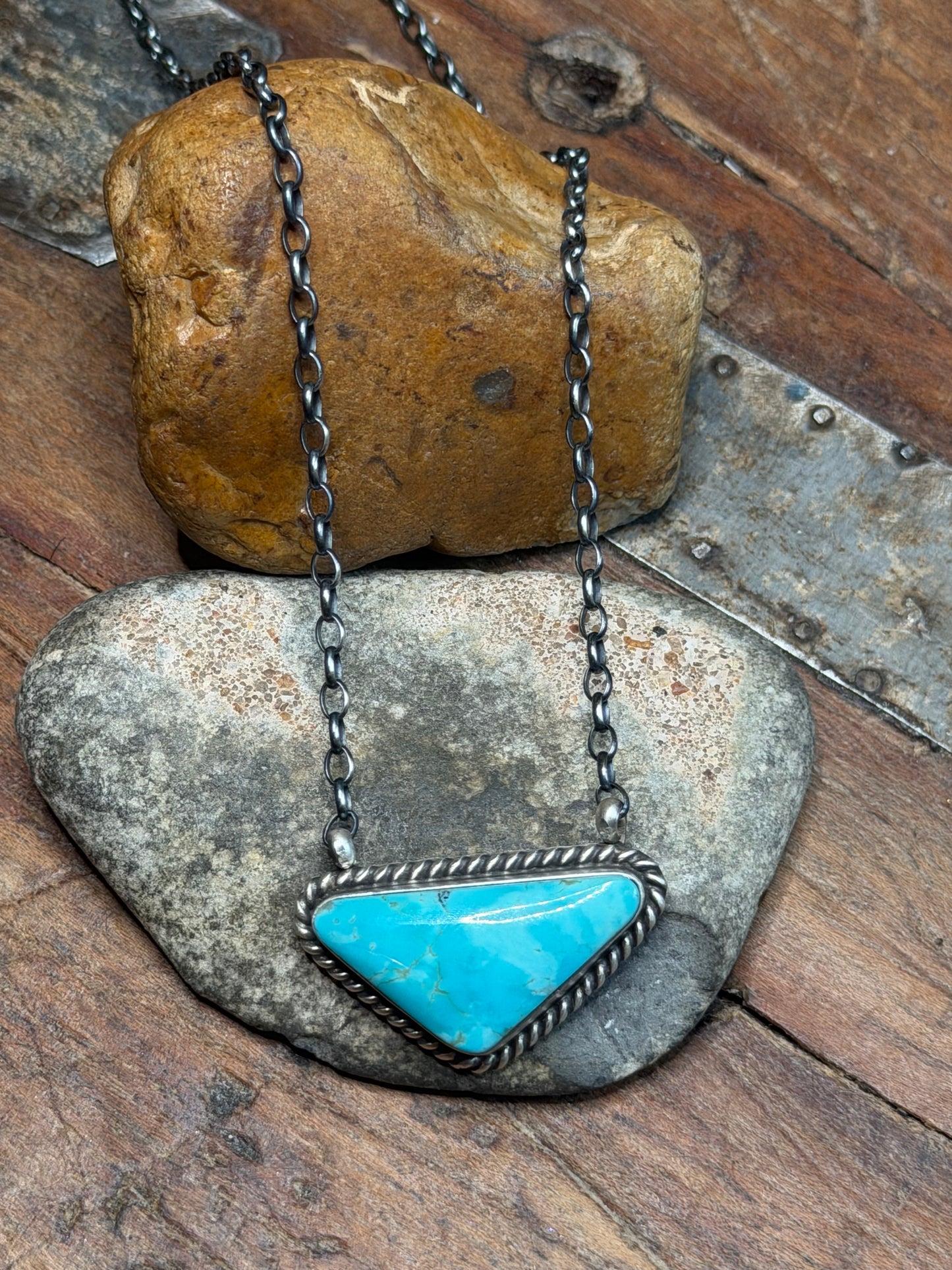 Jennifer A - Turquoise Triangle Bar Necklace - 18.5" Long