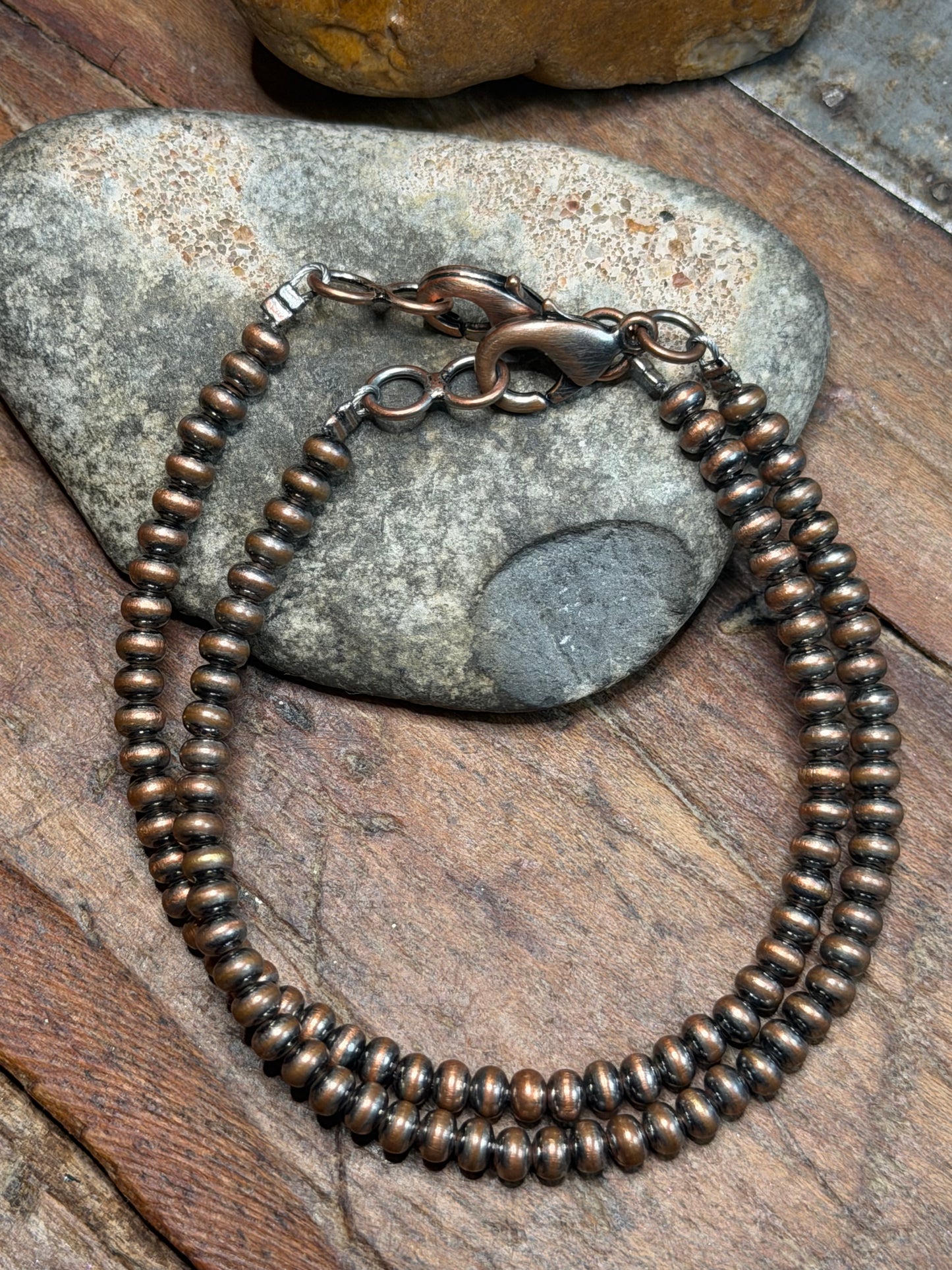 Bernie - 2 - 4mm Machine Made Beaded Copper Bracelets - 7.5" Long
