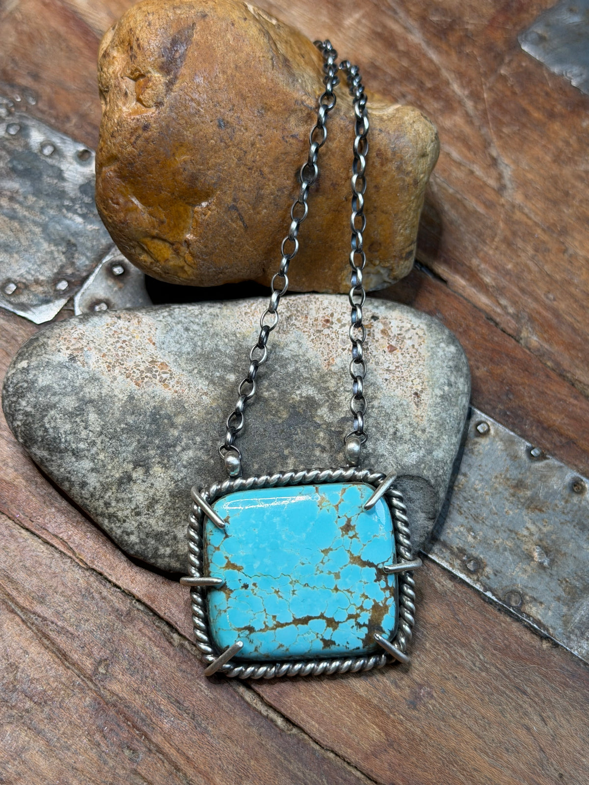 Cori Hard Times Ranch - Waterproof Turquoise Square Necklace  - 16.5" Long
