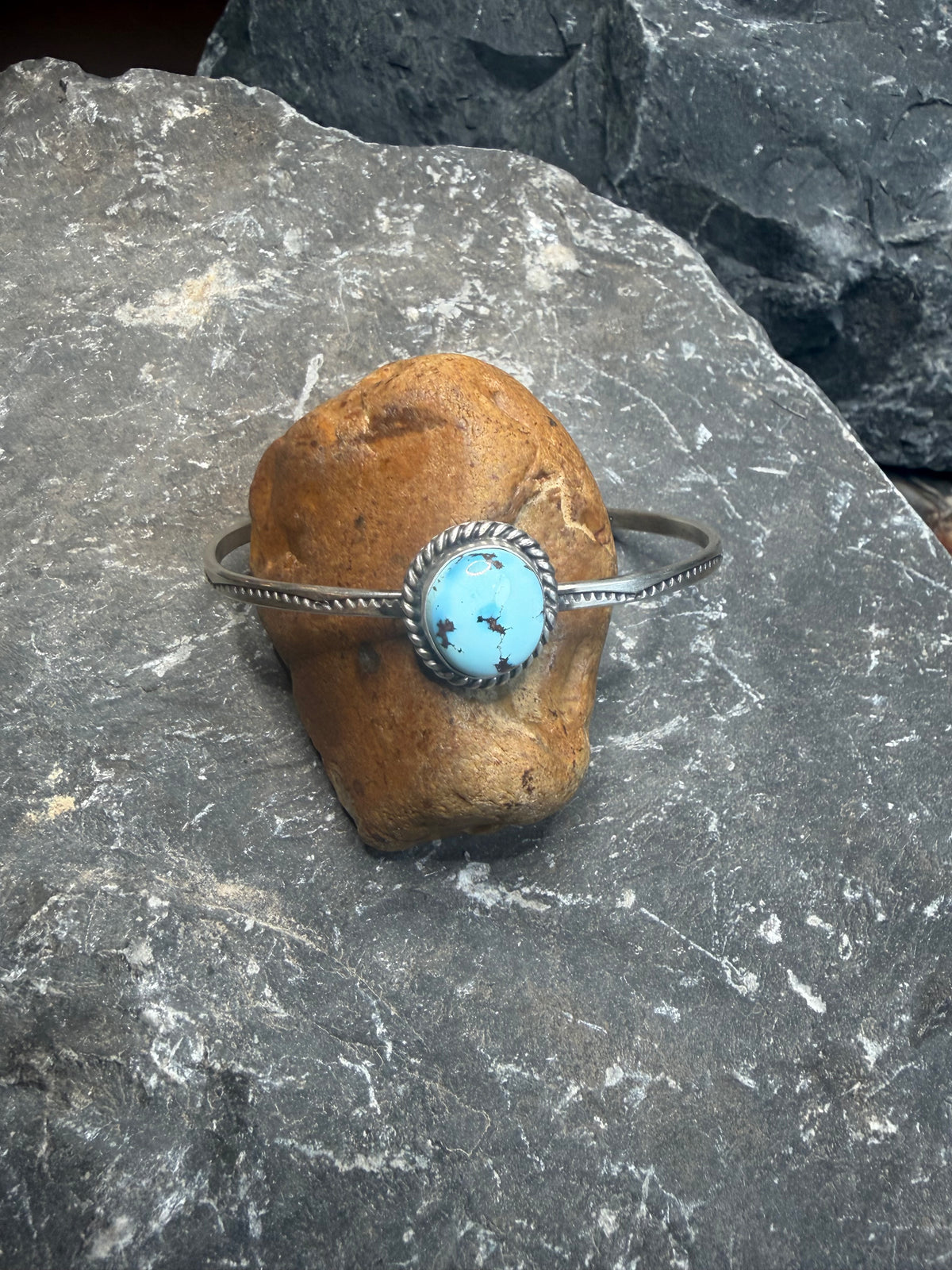 Amanda - Sterling Cuff w GH Turquoise Stone - 6.75"